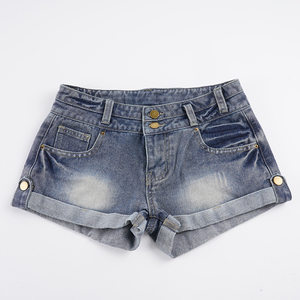 Ins Street Style Vintage Low Waist Washed Cuff Double <b>Button</b> <b>Jeans</b> Hot Girl Low Rise Fashion Crop Denim Shorts - Product Image 6