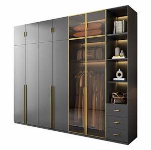 Fournisseur d'usine, armoires de chambre à coucher modernes, nouveau design, armoires de luxe en panneaux de mélamine, rangement en bois avec 2 portes en verre - Product Image 6