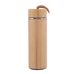 Tumbler bambu termal dengan tutup geser, Mug perjalanan bambu baja tahan karat, cangkir kopi bambu baru dengan tutup