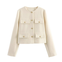 Dropshipping Shopify Fulfillment Agent 2025 Femmes Mode Casual Versatile Col Rond Flip Décoration Costume Court Manteau