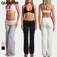 Ensemble de yoga et fitness pour femme, col halter, soutien-gorge de sport dos nu, pantalon large, 2 pièces, tenue de sport ajustée, pantalon pliable