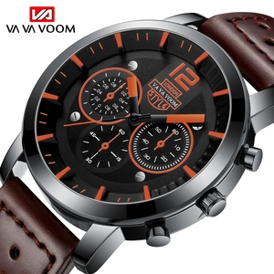 Rugged Mens British Style <b>Watch</b> Chronograph Black <b>Case</b> Perforated Leather Strap Wristwatch - Product Image 4