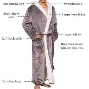 Sherpa Lined Hooded Bathrobe Custom Fleece Bathrobe Luxury Sherpa Bath Robe For Men Women