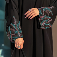 Robe Abaya noire de style robe longue pour femmes musulmanes, Abaya musulmane pour femme avec broderie florale et diamants