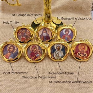 HT 10.8" Árbol de Iconos Ortodoxos de Aleación, con Icono de la Vida Ortodoxa y Marcos en Forma de Manzana, Decoración para el Hogar y la Iglesia, Regalo para Bautizo, Navidad, Pascua - Product Image 5