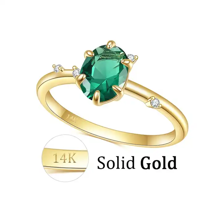 Men's Diamond Ring 14K Yellow Gold with Green Emerald Gemstone, Genuin – J  F M