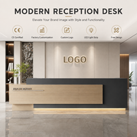 Mostrador de Recepción Moderno con Luz LED y Panel de Madera para Empresas, Venta al por Mayor Directa de Fábrica, Logotipo Personalizado