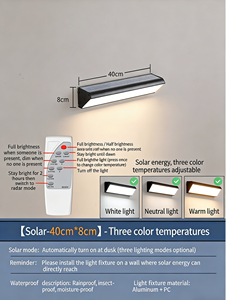 Solarbetriebene LED-Wandleuchte mit Bewegungssensor, wasserdicht, Aluminium-Polycarbonat, 3-farbige Gartenbeleuchtung für den Außenbereich - Product Image 6