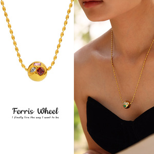 Collar con Colgante de Zirconia Geométrica Colorida, <span class=keywords><strong>Estilo</strong></span> Europeo y Americano, Tipo Ferris Wheel, de Acero Inoxidable para Mujer - Product Image 1