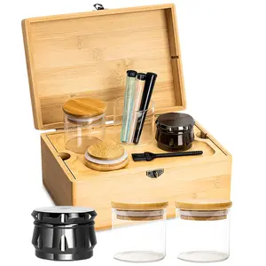 Bamboo-Späne-Schachtel mit Zubehör Glasgefäße und Pinsel dekorative Geschenkbox mit schwarzem Schleifer