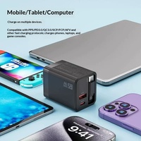 Câble de type C rétractable caché, port USB de type C, adaptateur de charge rapide de voyage, ordinateur portable, écouteurs, chargeur GaN 65W avec emballage en boîte