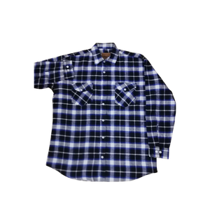 Camisa de franela a cuadros azul y blanca para hombre, manga larga, con botones, con bolsillo en el pecho, cálida y suave - Product Image 1