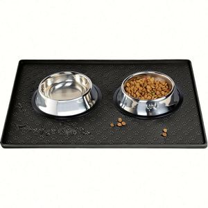 Modern Square Silicone Pet Placemat Raised Edges Waterproof Slip-Resistant BPA Free Eco-Friendly for <b>Dog</b> Feeding <b>Bowls</b> All - Product Image 1