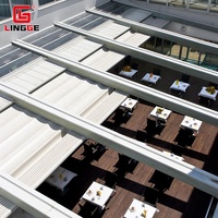 Auvent rétractable électrique toutes saisons en aluminium et PVC, écologique, pour restaurant en plein air, cour, protection solaire personnalisée, auvent LED, nature