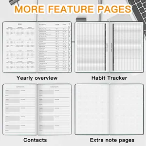 مفكرة بغلاف مقوى مخصص من الجلد الصناعي بتقنية تنظيم وتنظيم المهام اليومية والشهرية والسنوية مجموعة دفاتر ملاحظات مع قلم