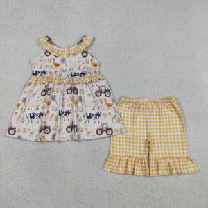 GSPO2282 rts Little Active Girl, tenue pour fille à imprimé fleurs bleues, ensemble sans manches pour enfants, vente en gros, ensemble pour fille - Product Image 4