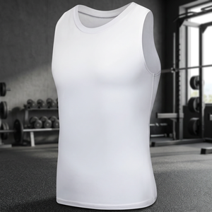 เสื้อแขนกุดถักคอกลมสำหรับผู้ชายสีขาวเสื้อลำลองสีพื้น - Product Image 4