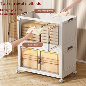 스택형 접이식 캐비닛 수납장 바퀴 달린 플라스틱 수납함 뚜껑과 문 포함 - Product Image 3