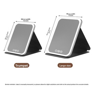 Portable Flip Flat Cosmetic Mirror LED Makeup Three-color Light-adjusting Foldable Table-type Desktop Silver Finish Mirror