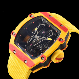 Reloj Mecánico de Alta Gama para Hombre, Diseño Esqueleto, Resistente al Agua, Correa de Lona, Fibra de Carbono Amarilla - Product Image 2