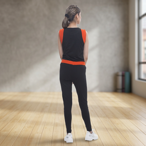 Top de yoga sin mangas negro naranja de dos colores a la moda en tela de algodón orgánico para mujer, ropa de gimnasio, Conjunto elegante a la venta - Product Image 2