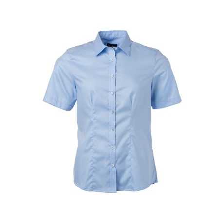 Ladies' Classic Satin Top Shortsleeve Micro-Twill Shirt XL Size Easy-Care Cotton Quality with Embroidery Decoration
