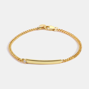 Bracelet cubain fin unisexe en laiton plaqué or PVD 18 carats avec zircon, style simple, barre incurvée, tendance, pour anniversaire - Product Image 4
