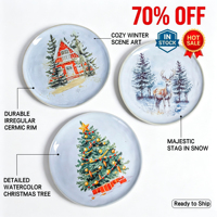Offre Spéciale en Stock : Assiettes de Noël en Céramique Motif Renne Aquarelle – Liquidation en Gros, Ensemble d'Assiettes à Dessert et Plats d'Accompagnement pour les Fêtes