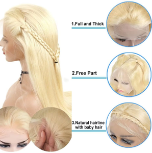 Rubia # Peluca de Cabello Remy con Frente de Encaje Brasileño, 613 150% 360 <span class=keywords><strong>ST</strong></span> Liso 13x4 13x6 HD Transparente, Larga de 30 Pulgadas, 150% de Densidad - Product Image 4