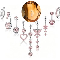 Offre Spéciale TD : Ensemble de 9 Piercings de Nombril en Acier Inoxydable Plaqué Or avec Zircon Cubique – Bijoux de Piercing Corporel Hypoallergéniques