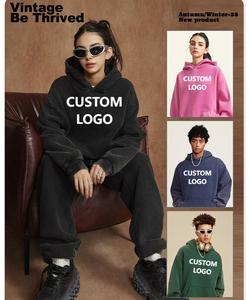 เสื้อฮู้ดดี้สีชมพูทรงโอเวอร์ไซส์แบบยูนิเซ็กซ์ มีกระเป๋าโลโก้ด้านหน้า ผ้าฝ้ายเฟรนช์เทอร์รี่ สวมใส่สบายๆ ในฤดูใบไม้ร่วง - Product Image 3