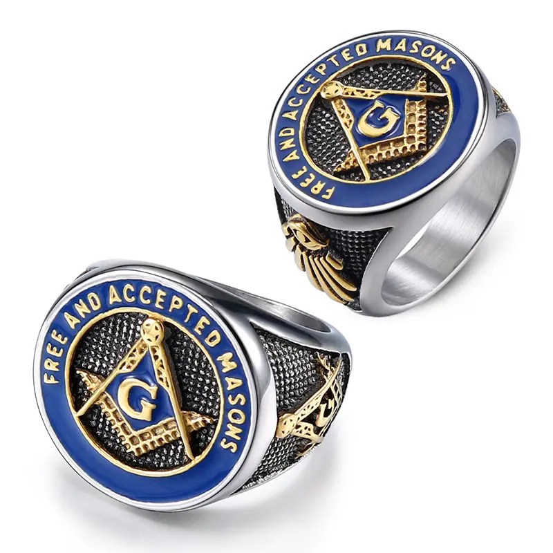 Cincin Masonik Enamel baja tahan karat 316L, perhiasan cincin pria agama baja Titanium Retro Punk modis