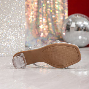 2025 Summer Women's Silver Crystal Decorated Transparent Chunky Heel High Heels <b>Sandals</b> Ankle Strap Outdoor Anti-Slip - Product Image 5