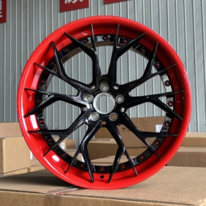 Jantes 2 pièces en aluminium forgé finition rouge et noir 17 19 20 21 pouces pour BMW Porsche <span class=keywords><strong>Mercedes</strong></span> <span class=keywords><strong>AMG</strong></span> 4x100 5x100 5x108 4x108 - Product Image 2