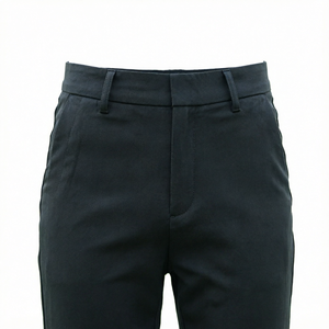 Pantalon décontracté pour femme, coupe droite, taille mi-haute, couleur unie, avec poches, longueur complète, en tissu tissé, fermeture boutonnée - Product Image 1