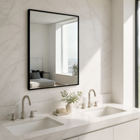 Espejo de Baño Rectangular Moderno, Marco Delgado Negro Mate, Espejo de Vanidad con Marco para Montar en la Pared, Espejo Grande para Baño, Decoración del Hogar