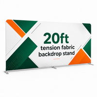 Support de toile de fond en tissu tendu imprimé par sublimation 20FT, en tube d'aluminium, portable, léger et pliable, pour exposition commerciale