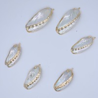 Pendentif de collier en coquillage naturel, coquille de conque électroplaquée, bijoux en coquille d'ormeau à bord doré en gros