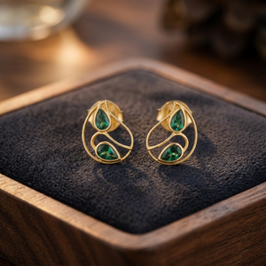 Pendientes de Plata Chapados en Oro con Gema Verde en Forma de Gota, Joyería Vintage de Moda para Mujer - Product Image 3