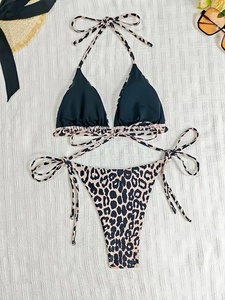 Beliebte Produkte Sommer Zweiteiler Frauen Sexy Halfter Badeanzug Leopard Printed Low Waist Bademode <span class=keywords><strong>Bikini</strong></span> Set - Product Image 4