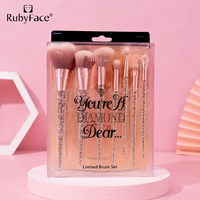 Ensemble de 7 pinceaux de maquillage avec manche en cristal scintillant, pinceaux pour poudre, blush, contour, fard à paupières, pinceaux de mélange, kit avec virole en or rose, cadeau