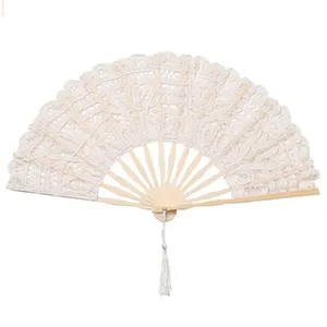 Luxury White Lace Folding Decorations Bride Hand Fan Spanish Lolita Wedding Party Favor Fancy Gift Lace Hand Fans Folding