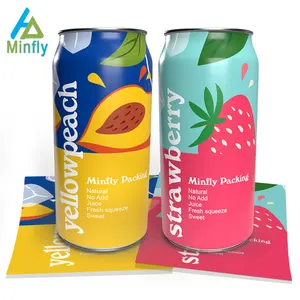 Minfly Desain Digital Cetakan Kustom Plastik Pembungkus Plastik PVC Label Rol Kaleng Bir/Jus Botol Label Susut