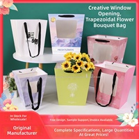 Sac à fleurs trapézoïdal personnalisé avec logo, emballage imperméable pour bouquet, sac en papier pour fleuriste