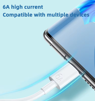 Kabel Charger USB Type C 0.3M 6A Laris untuk Huawei, Pengisian Cepat, Kabel Data Ponsel, Kabel Kepang untuk Kamera