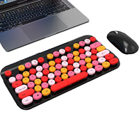 Set Keyboard dan Mouse Mini nirkabel Retro 2.4G, Set Keyboard dan Mouse kantor Game bentuk bundar 104G