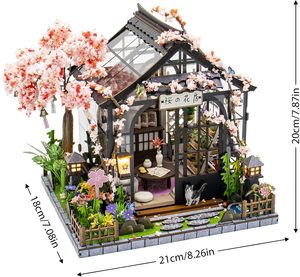 Hamaileon - Casa de Flores de Cerezo Japonesa Ecológica para Hacer Uno Mismo, Rompecabezas de <span class=keywords><strong>Madera</strong></span> 3D, Kit de Casa de Muñecas <span class=keywords><strong>en</strong></span> Miniatura, Luces LED, Manualidades, Regalos - Product Image 2