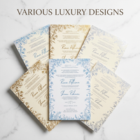 Cartes d'invitation de mariage islamiques élégantes bleues à motifs floraux, personnalisées avec calligraphie arabe, fabricant d'invitations Nikah en gros
