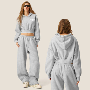Conjuntos de Sudadera con Capucha y Pantalones Deportivos de Felpa para Mujer, Personalizados con Logotipo Bordado, de Algodón Orgánico Grueso - Product Image 1
