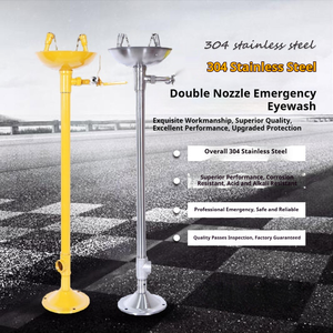 Estación de Lavaojos de Emergencia de Doble Boquilla, Acero Inoxidable 304, Montaje Vertical en Pedestal, Resistente a Ácidos y Álcalis, Seguridad para Laboratorios - Product Image 2